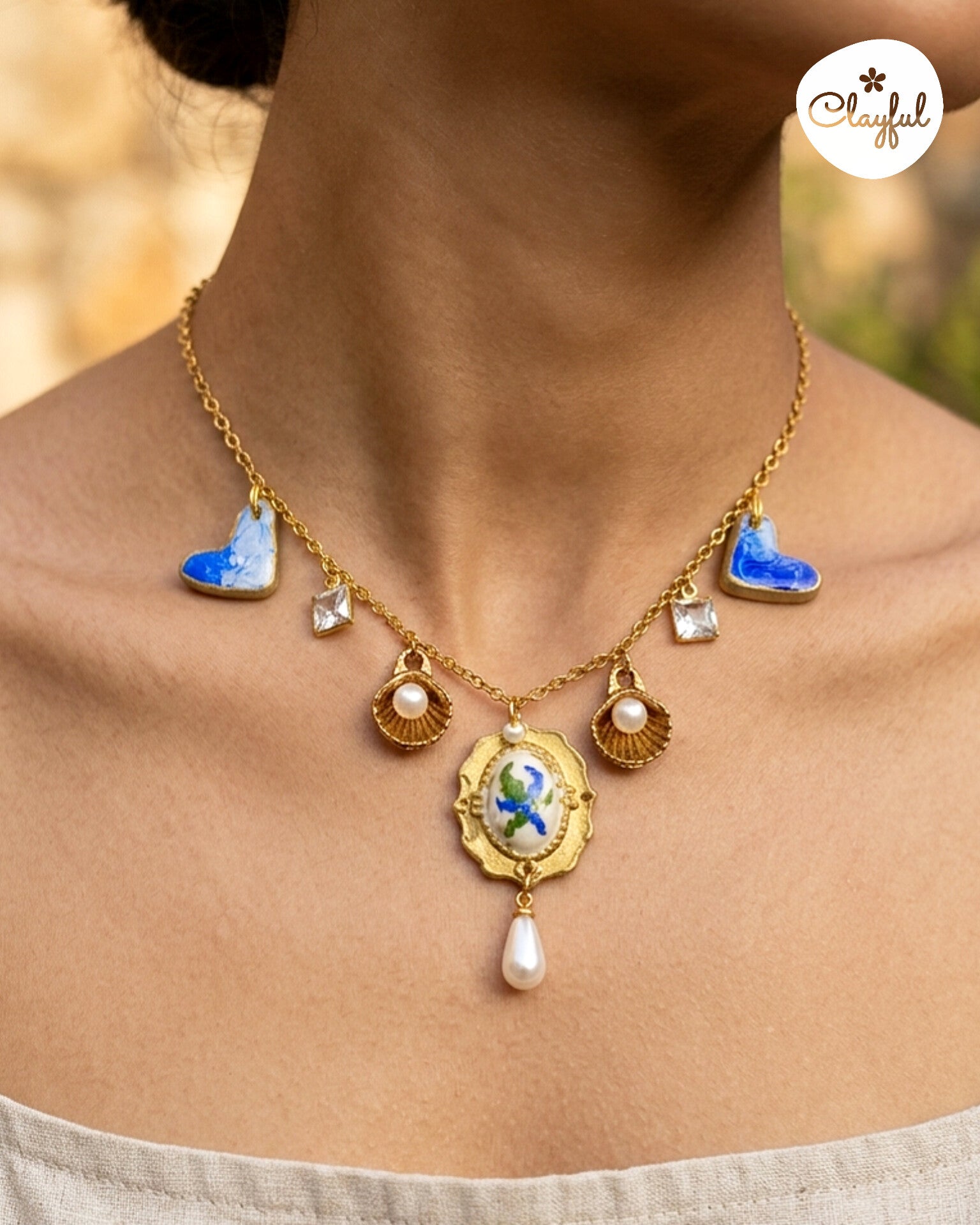 Ocean Pearl Charm Necklace