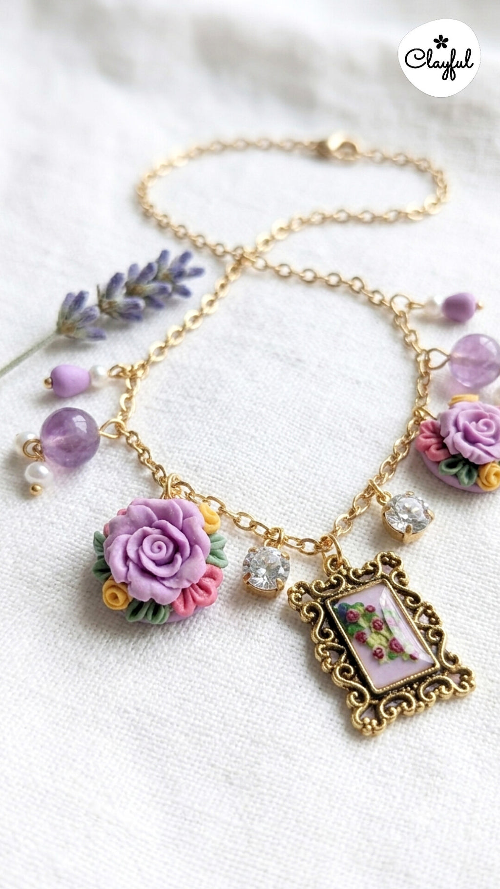 Lavender Bloom Charm Necklace