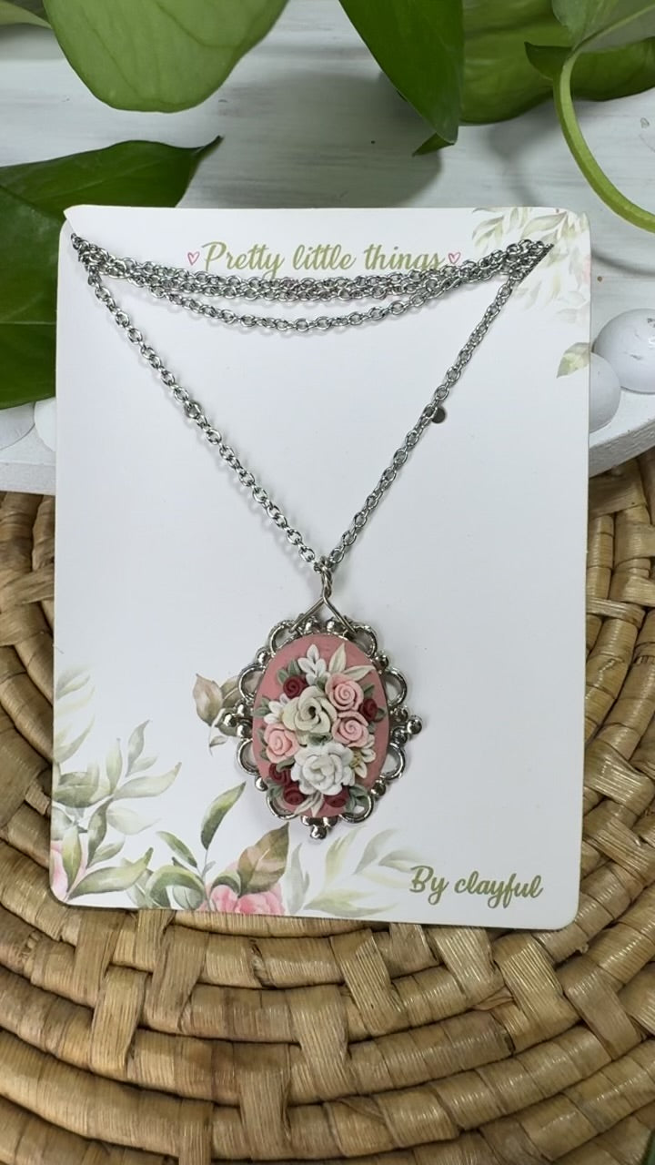 Clayful Blushing Rose Trellis Pendant