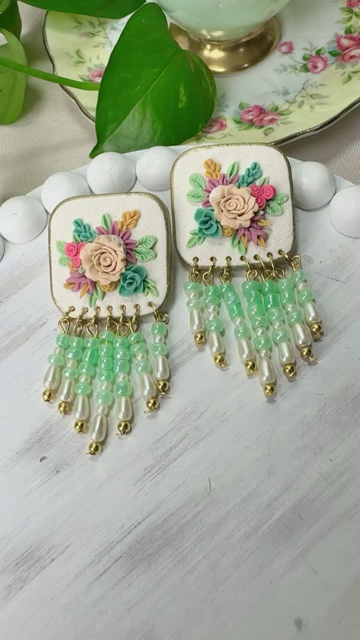 Beautiful Green hanging beads floral earrings