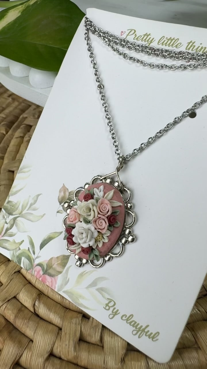 Clayful Blushing Rose Trellis Pendant