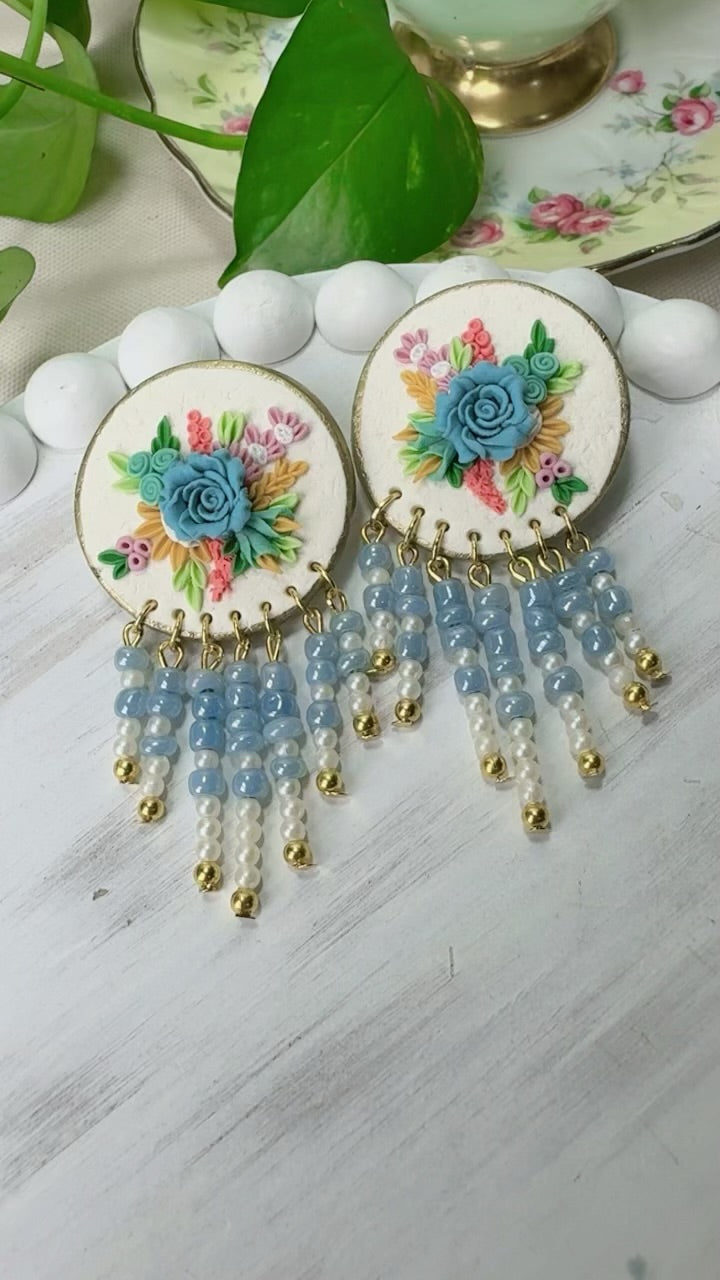 Beautiful blue hanging beads floral earrings