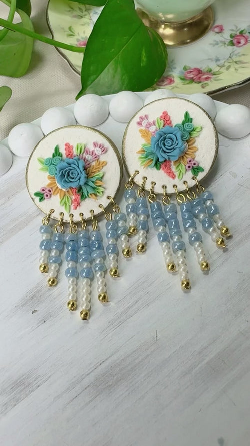 Beautiful blue hanging beads floral earrings