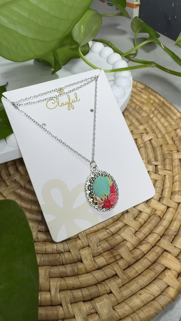 Clayful Aqua Rose Charm Pendant