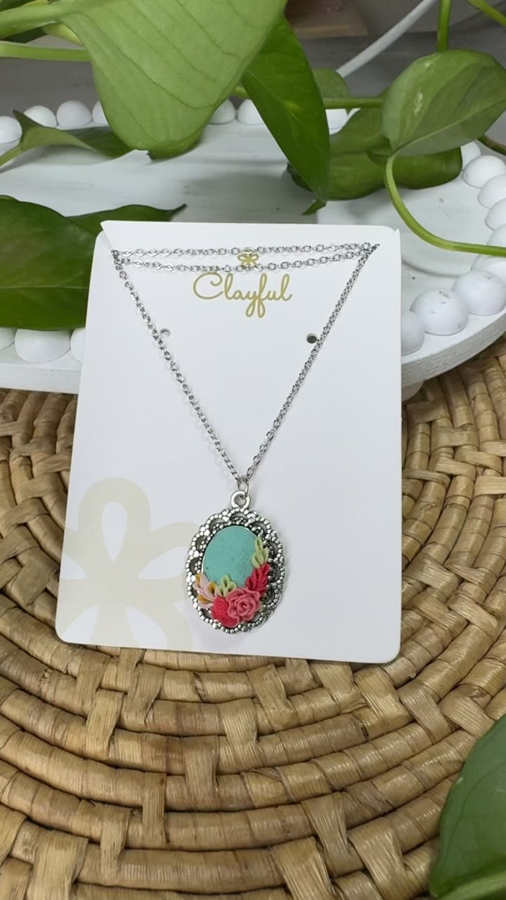 Clayful Aqua Rose Charm Pendant