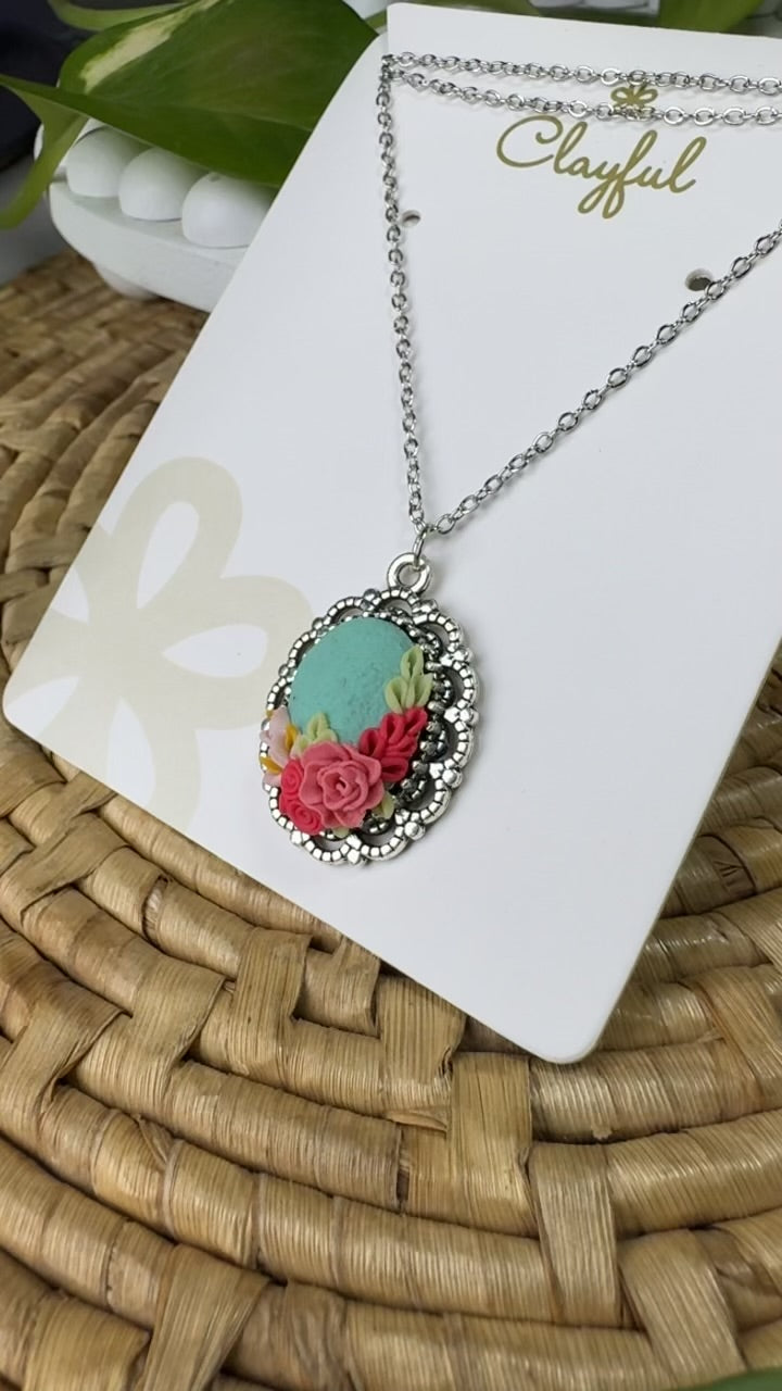 Clayful Aqua Rose Charm Pendant
