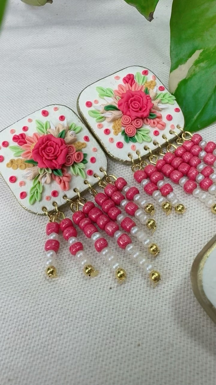Beautiful pink hanging beads floral earrings