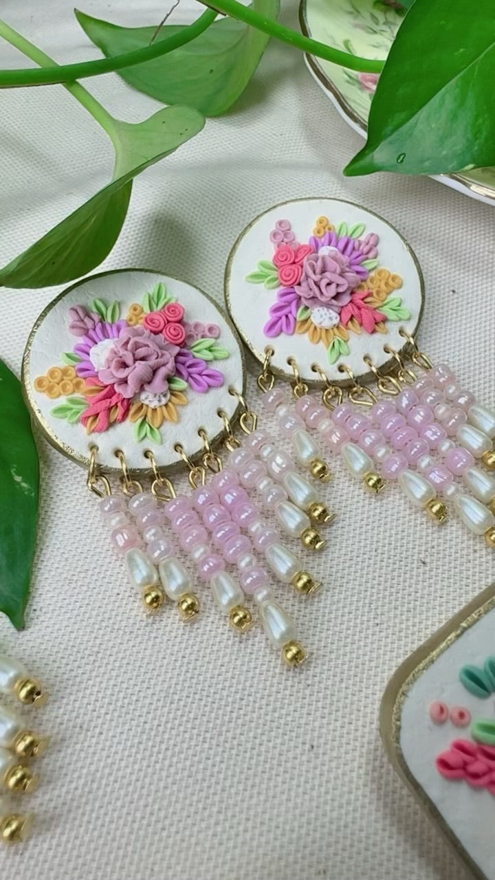 Beautiful lilac hanging beads floral earrings