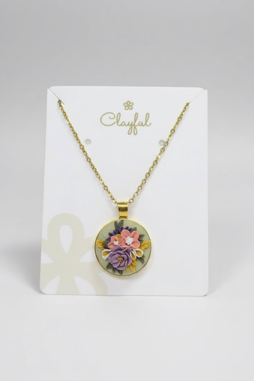 Clayful Lavender Daisy Charm Pendant Necklace