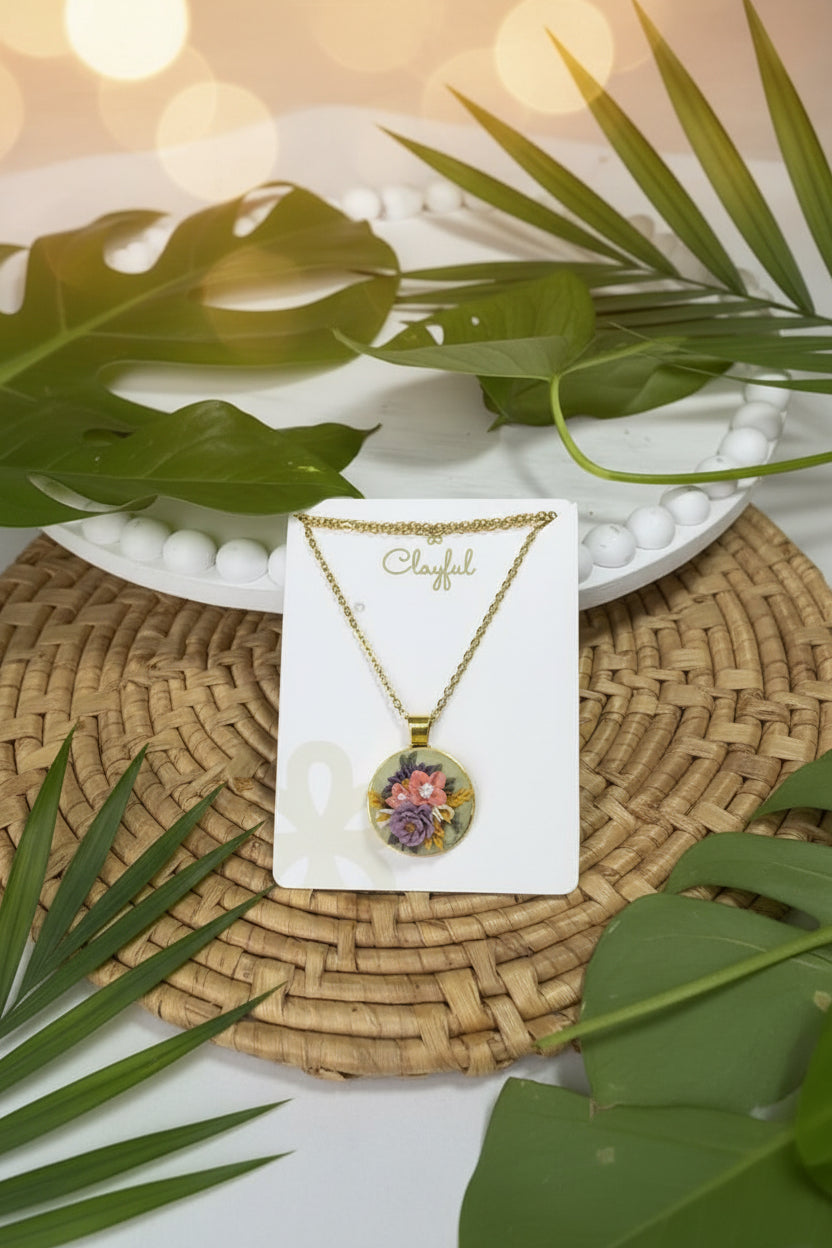 Clayful Lavender Daisy Charm Pendant Necklace