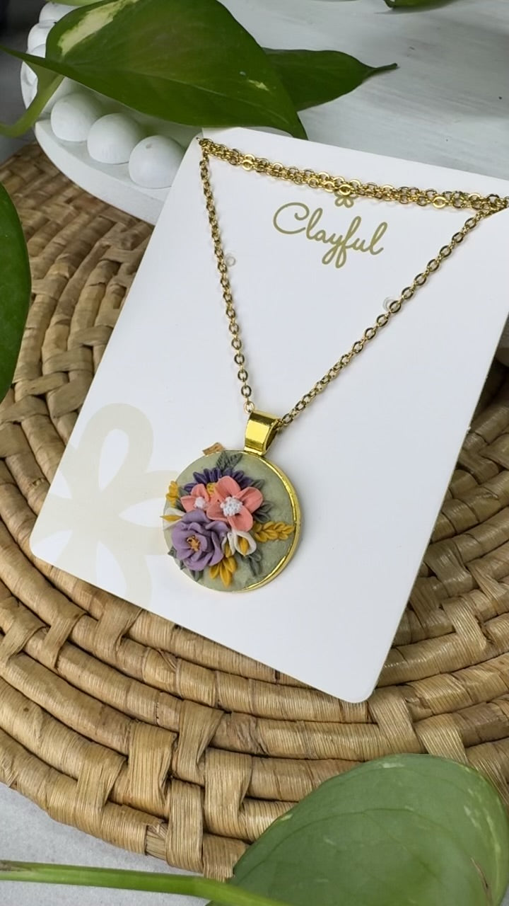 Clayful Lavender Daisy Charm Pendant Necklace