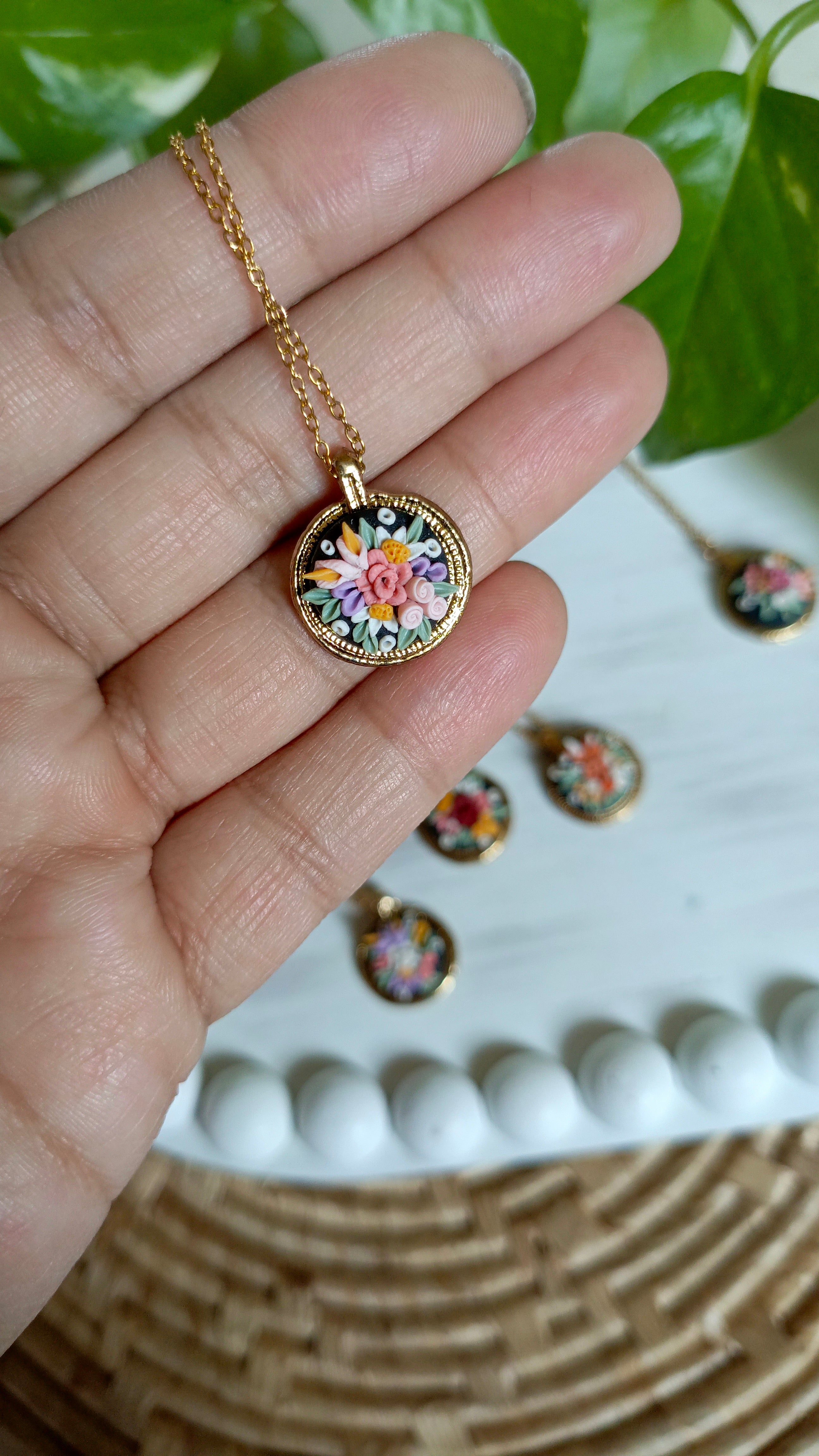 Clayful Tiny Meadow Charm Pendant Necklace