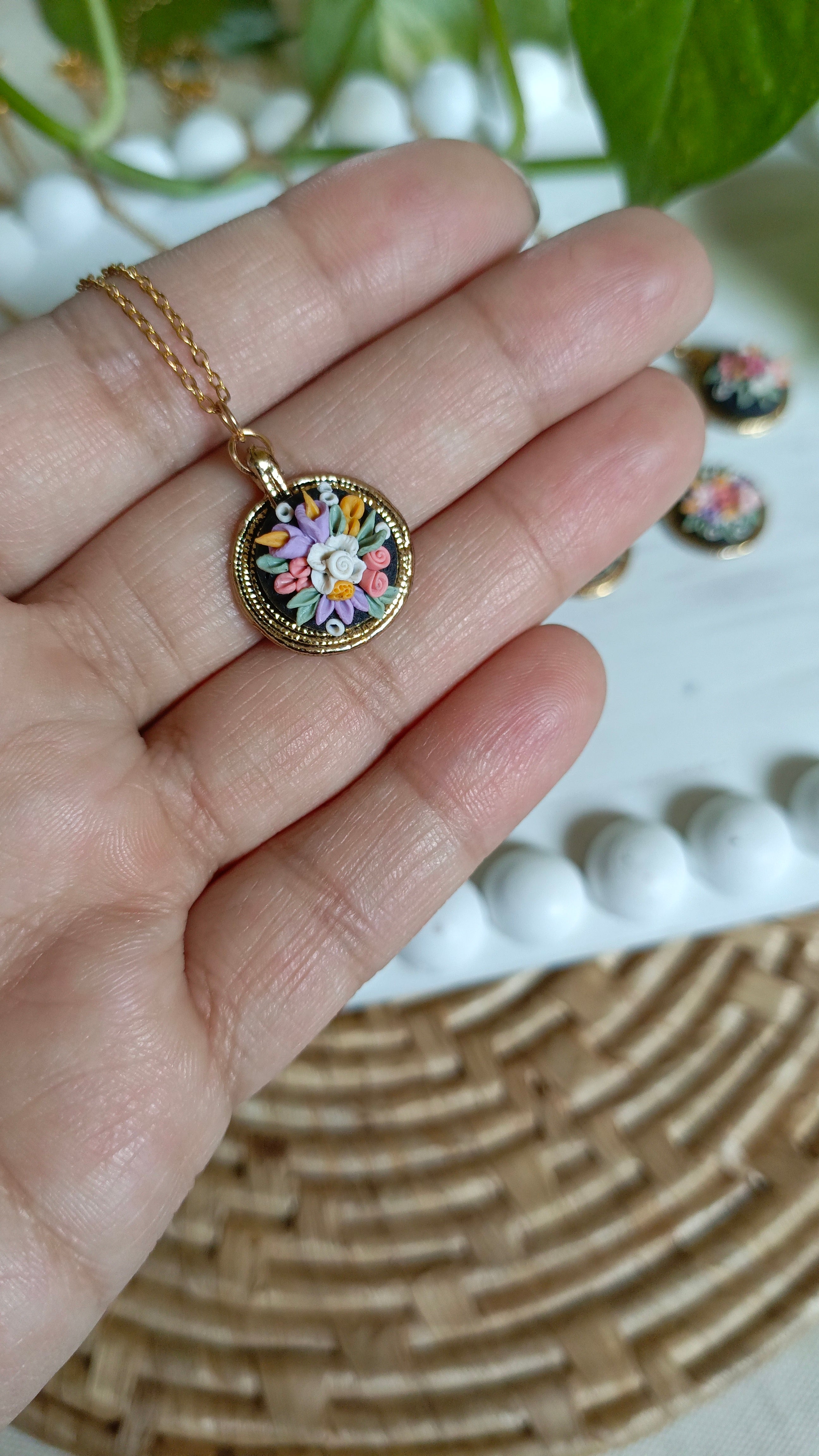 Clayful Snowdrop Garden Mini Pendant Necklace