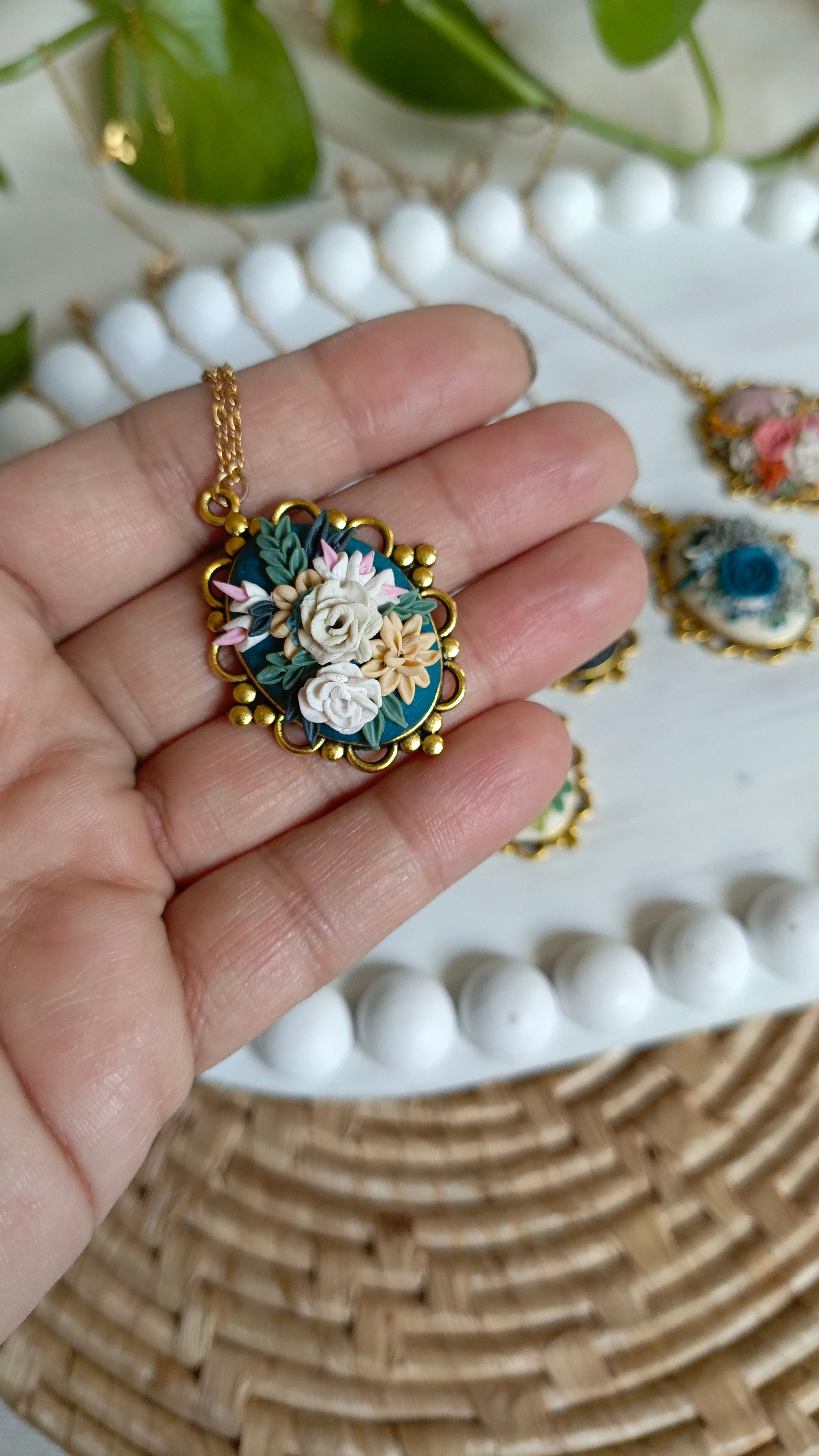 Clayful Ivory Petal Haven Pendant Necklace