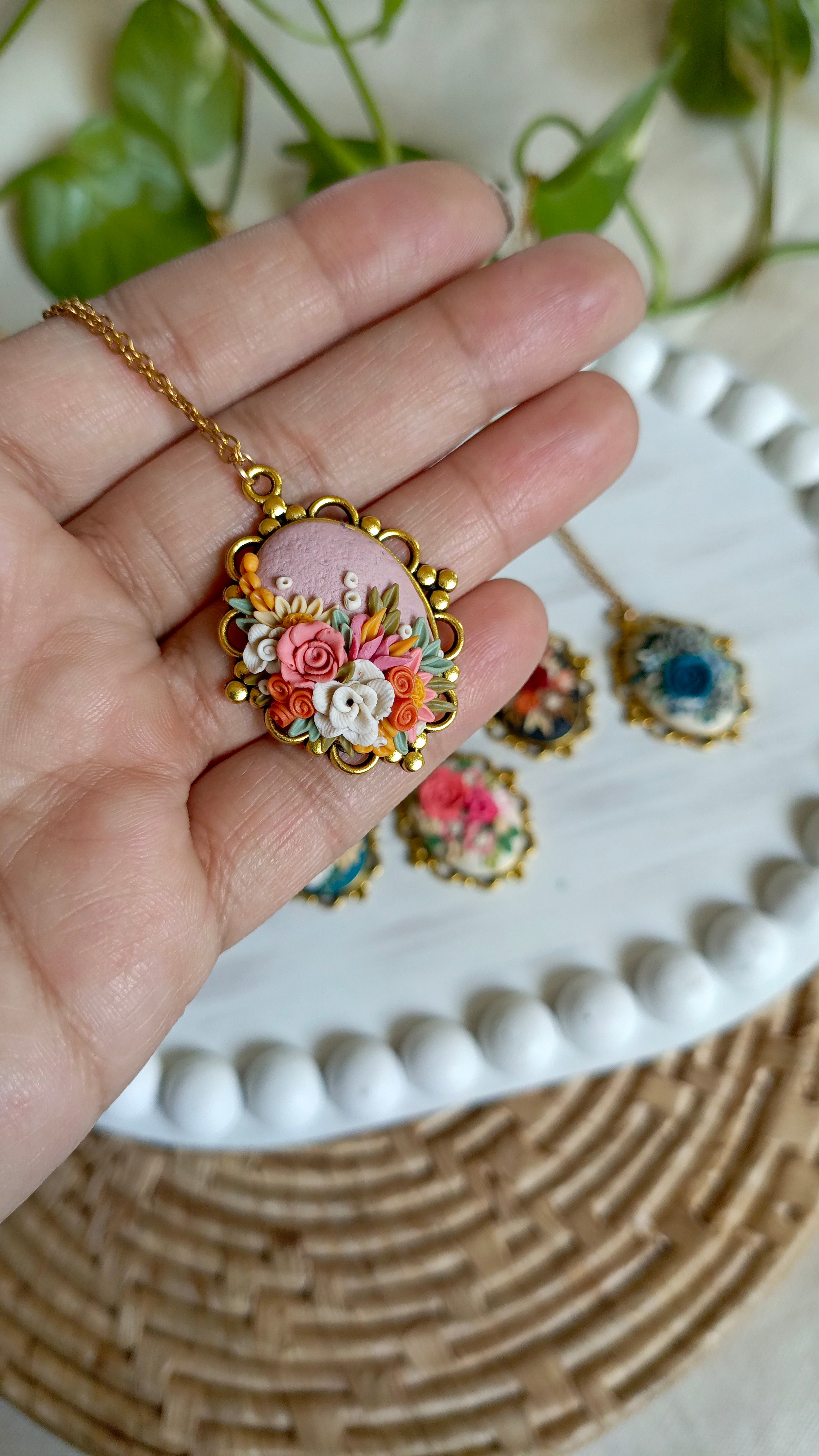 Clayful Peach Blossom Aura Pendant Necklace