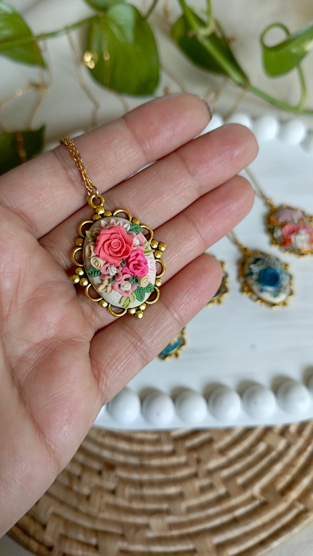 Clayful Rosette Dreams Pendant Necklace