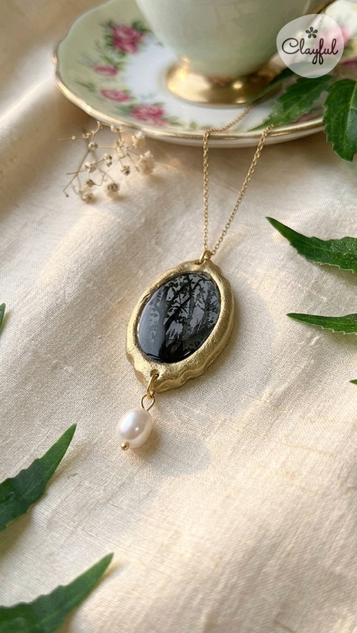 Hand painted Polymer Clay Night View Pendant